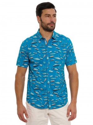 Robert Graham Boat Marina Short Sleeve Knit Shirt Teal | 586130-ZCR