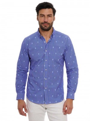 Robert Graham Bryson Long Sleeve Button Down Shirt Albastri | 125940-KMF
