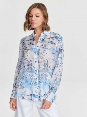 Robert Graham Carrie Shirt Albastri | 091673-QLV