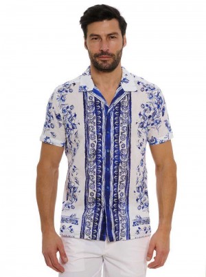 Robert Graham Corsica Short Sleeve Button Down Shirt Albastri | 314695-MQF