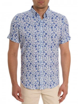 Robert Graham Fenwick Short Sleeve Button Down Shirt Albastri | 724506-IXU