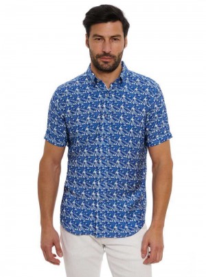 Robert Graham Henrik Short Sleeve Button Down Shirt Bleumarin | 078614-VSI