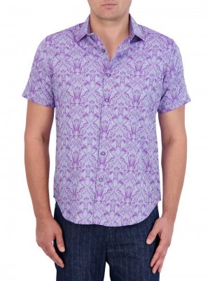 Robert Graham Highland Short Sleeve Button Down Shirt Magenta | 293564-CDY