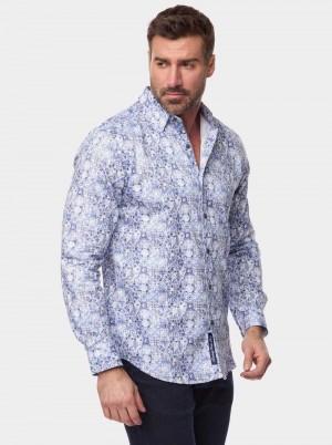 Robert Graham Kano Long Sleeve Button Down Shirt Albastri | 017398-IWZ