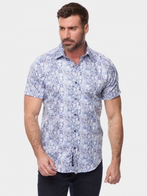 Robert Graham Kano Short Sleeve Button Down Shirt Albastri | 713804-BXC