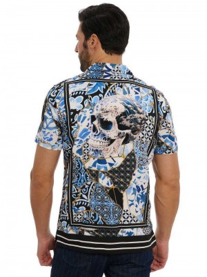 Robert Graham Kintsugi Short Sleeve Button Down Shirt Albastri | 389570-TBD