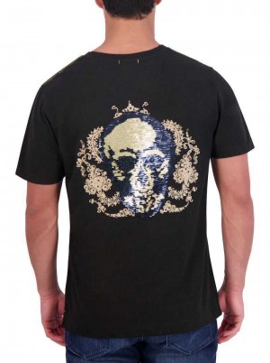 Robert Graham Limited Edition Neil Sequin Skull T-shirt Negrii | 839051-GMA