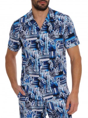 Robert Graham Makua Short Sleeve Button Down Shirt Bleumarin | 198475-QME