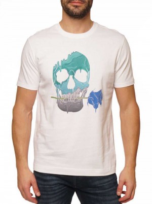 Robert Graham Melting Skull T-shirt Albi | 349027-RCN
