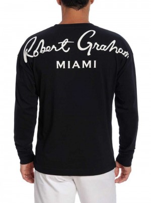 Robert Graham Miami Long Sleeve T-shirt Negrii | 738905-JRK
