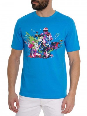 Robert Graham Moto Splash T-shirt Albastri | 481762-GRW