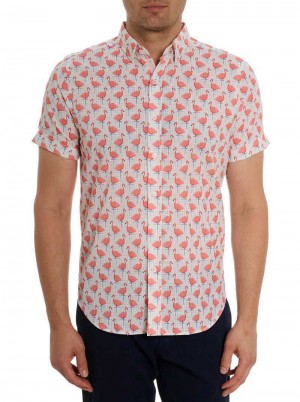 Robert Graham Polka Flamingo Short Sleeve Button Down Shirt Multi | 592786-EXV