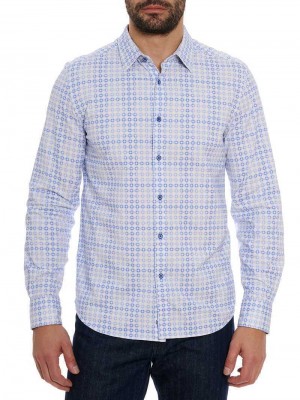 Robert Graham Port Of Call Motion Long Sleeve Knit Shirt Albastri | 260713-LSC