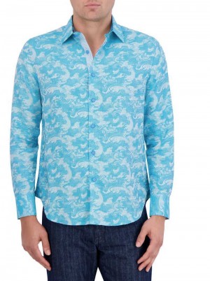 Robert Graham Poseidon Long Sleeve Button Down Shirt Turcoaz | 692437-HZC