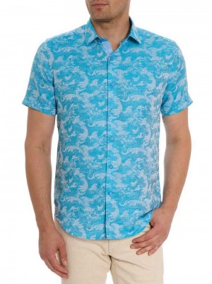 Robert Graham Poseidon Short Sleeve Button Down Shirt Turcoaz | 842095-XDI
