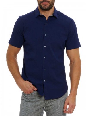 Robert Graham Shark Bite 2 Short Sleeve Button Down Shirt Big Bleumarin | 842975-GQO