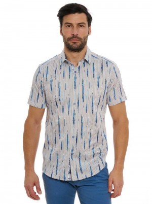 Robert Graham Shipping Lines Short Sleeve Button Down Shirt Albastri | 458013-MSA