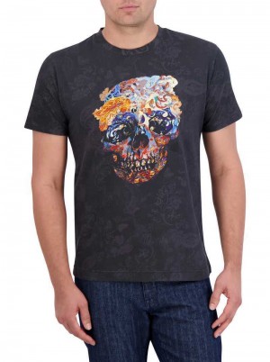 Robert Graham Skull Scrolls T-shirt Negrii | 035617-CKG