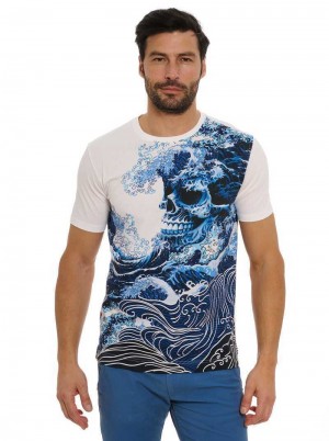 Robert Graham Skull Wave T-shirt Albastri | 827563-WMU