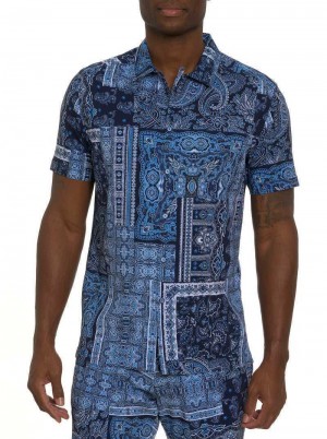 Robert Graham The Gotham Short Sleeve Button Down Shirt Bleumarin | 120657-JLW
