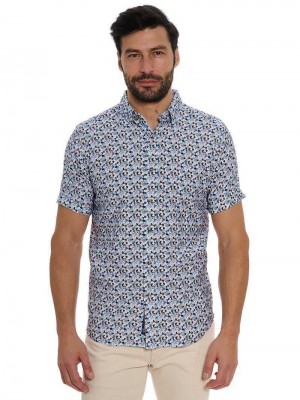 Robert Graham Vance Short Sleeve Button Down Shirt Albastri | 432195-QEU