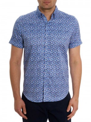 Robert Graham Wade Short Sleeve Button Down Shirt Albastri | 734206-MNH